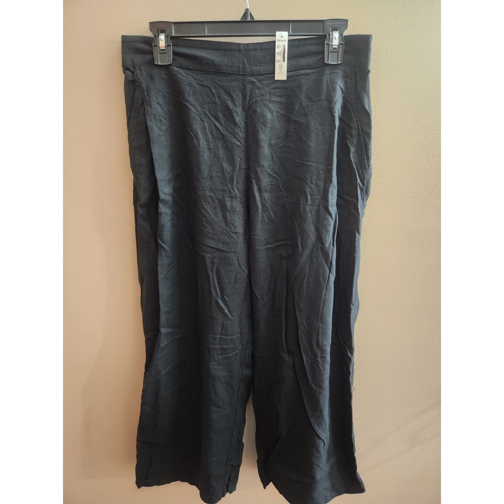 Madewell Pull On Linen Blend Pants Wide Leg Black Size 8 Petite 8P NWT